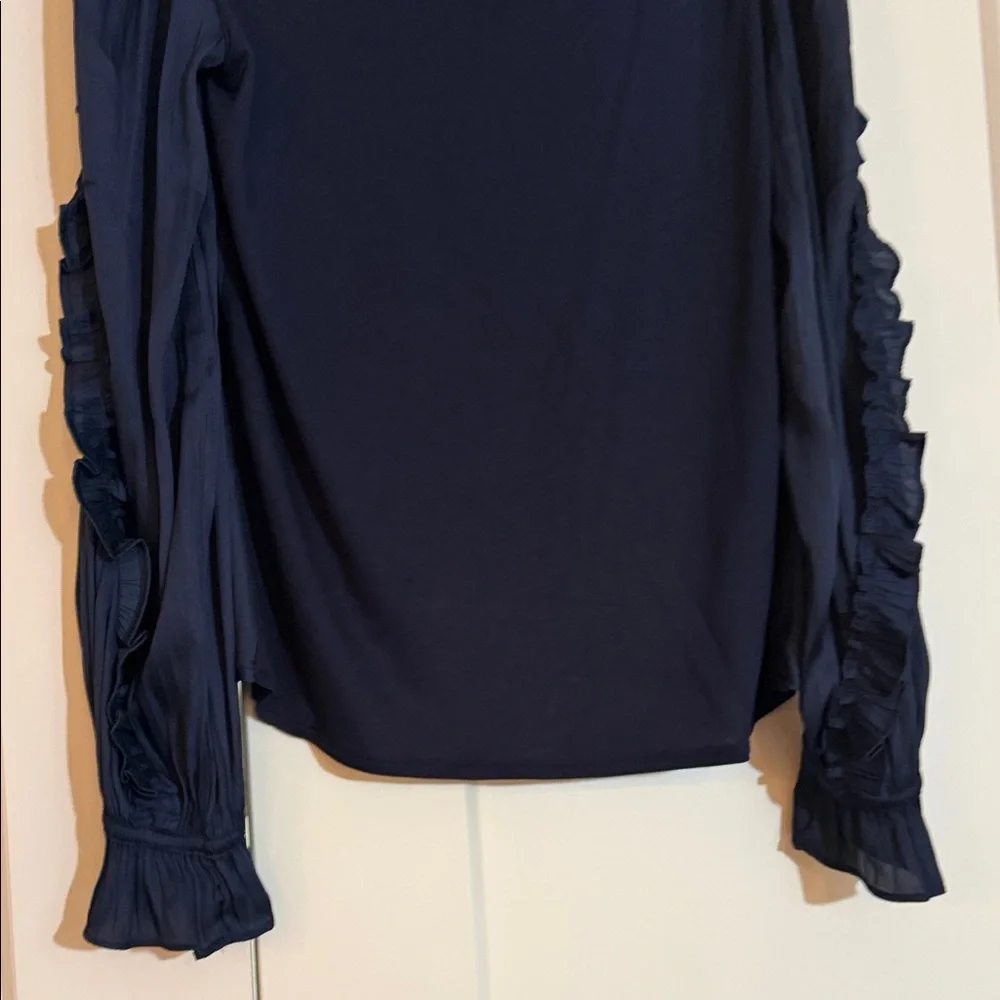 LOFT Navy Ruffled Blouse - Picture 6 of 7